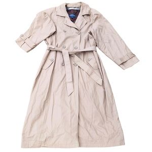 London Fog Khaki Double Breasted Classic Cut Trench Coat Size 14 With Zip Liner